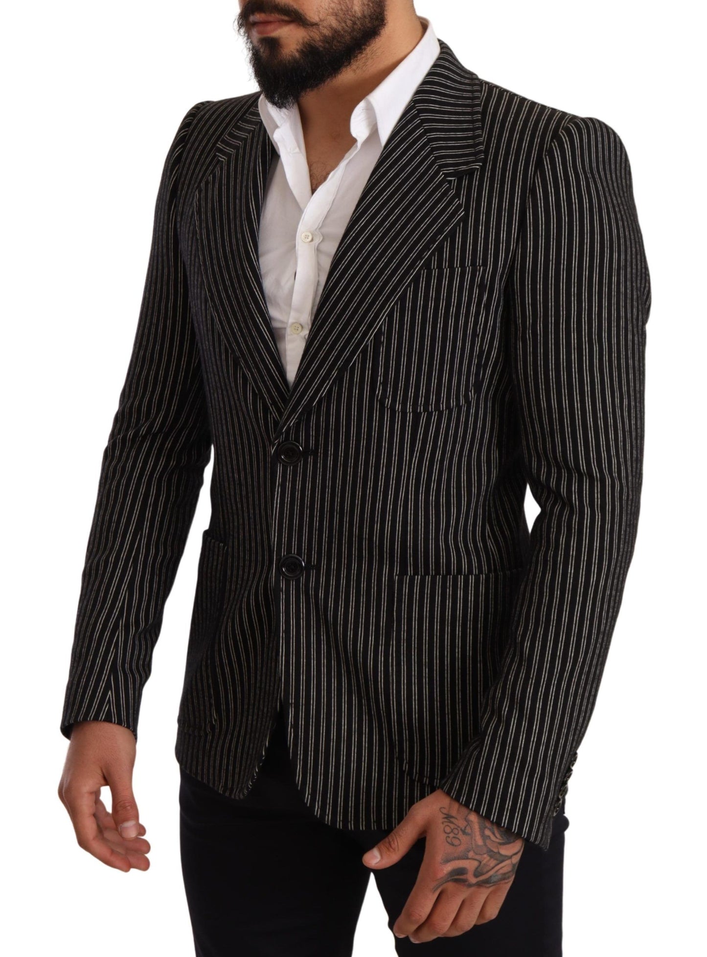 Dolce &amp; Gabbana Blazer en laine coupe slim à rayures noires