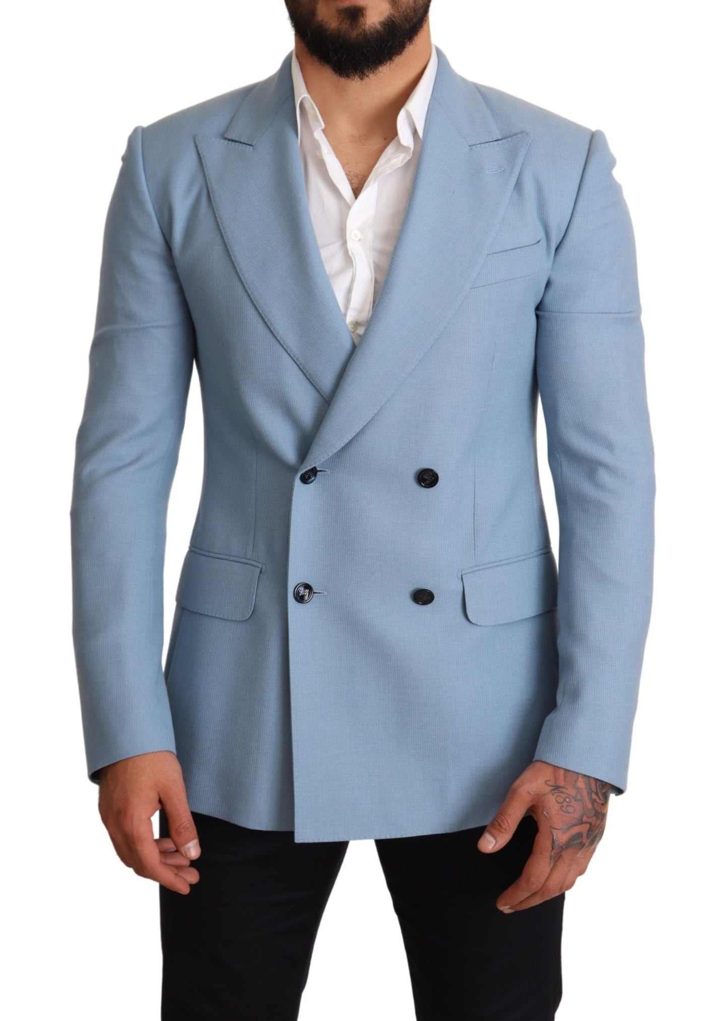 Dolce &amp; Gabbana Veste blazer coupe slim en soie et cachemire bleu