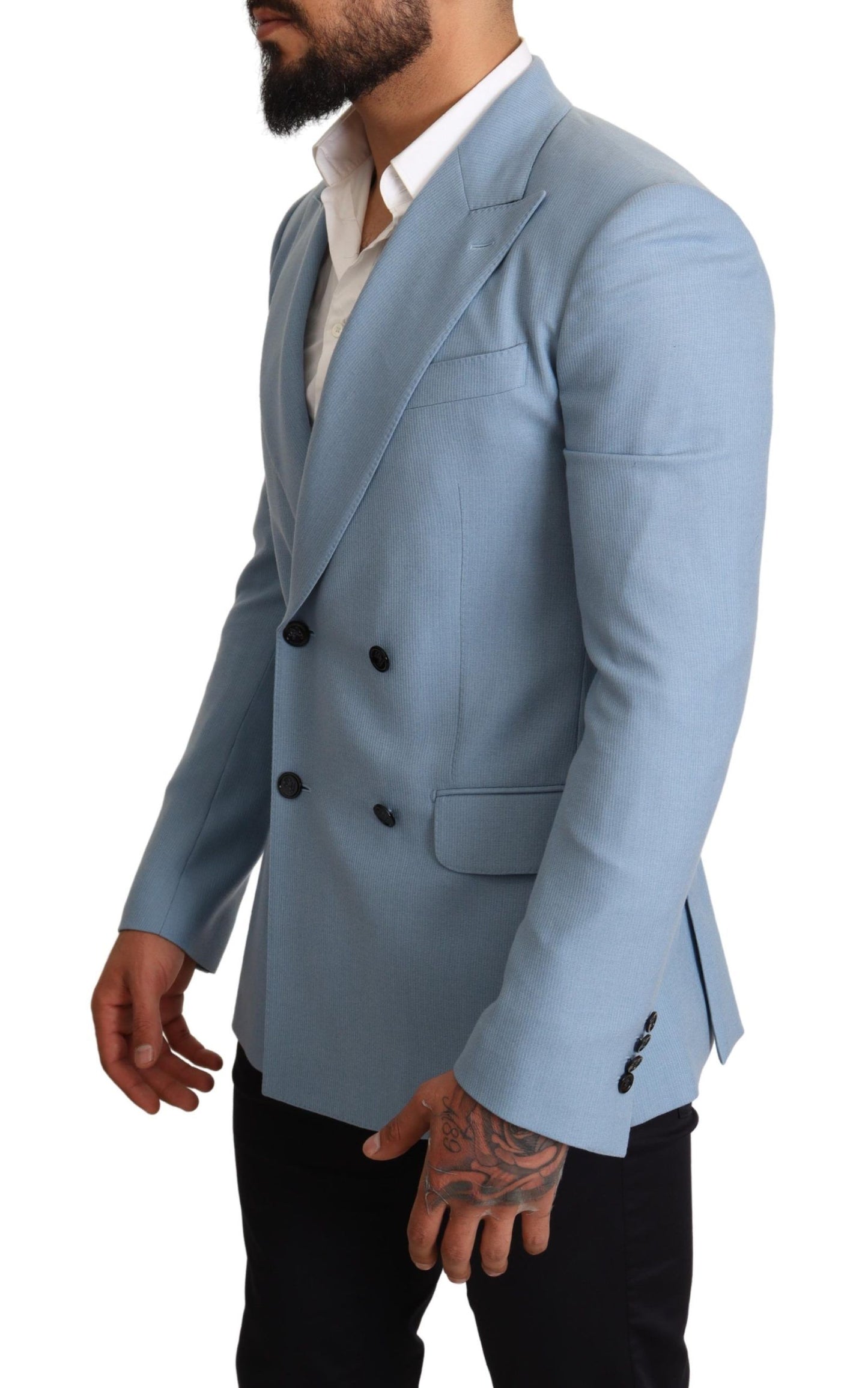 Dolce &amp; Gabbana Veste blazer coupe slim en soie et cachemire bleu