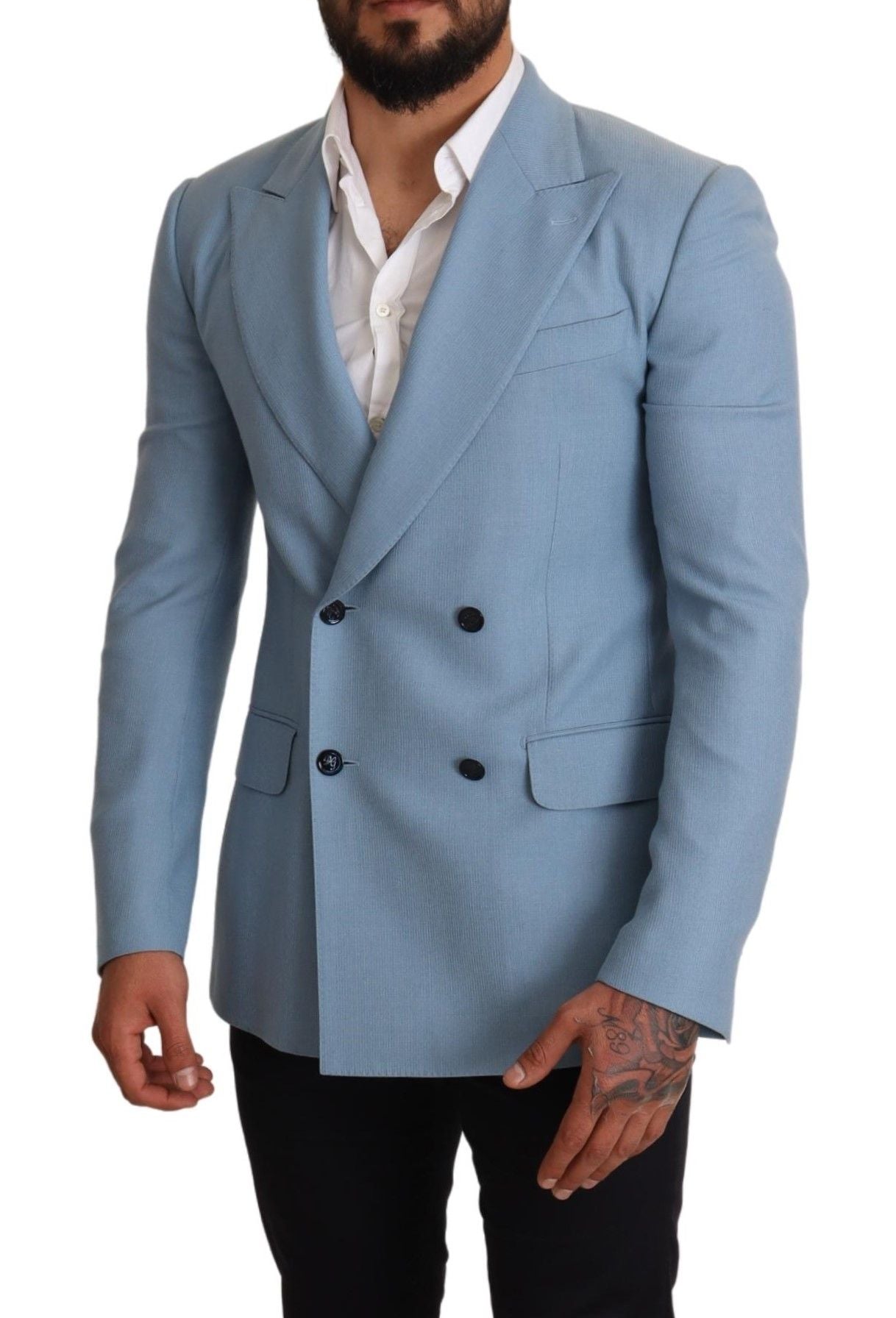 Dolce &amp; Gabbana Veste blazer coupe slim en soie et cachemire bleu