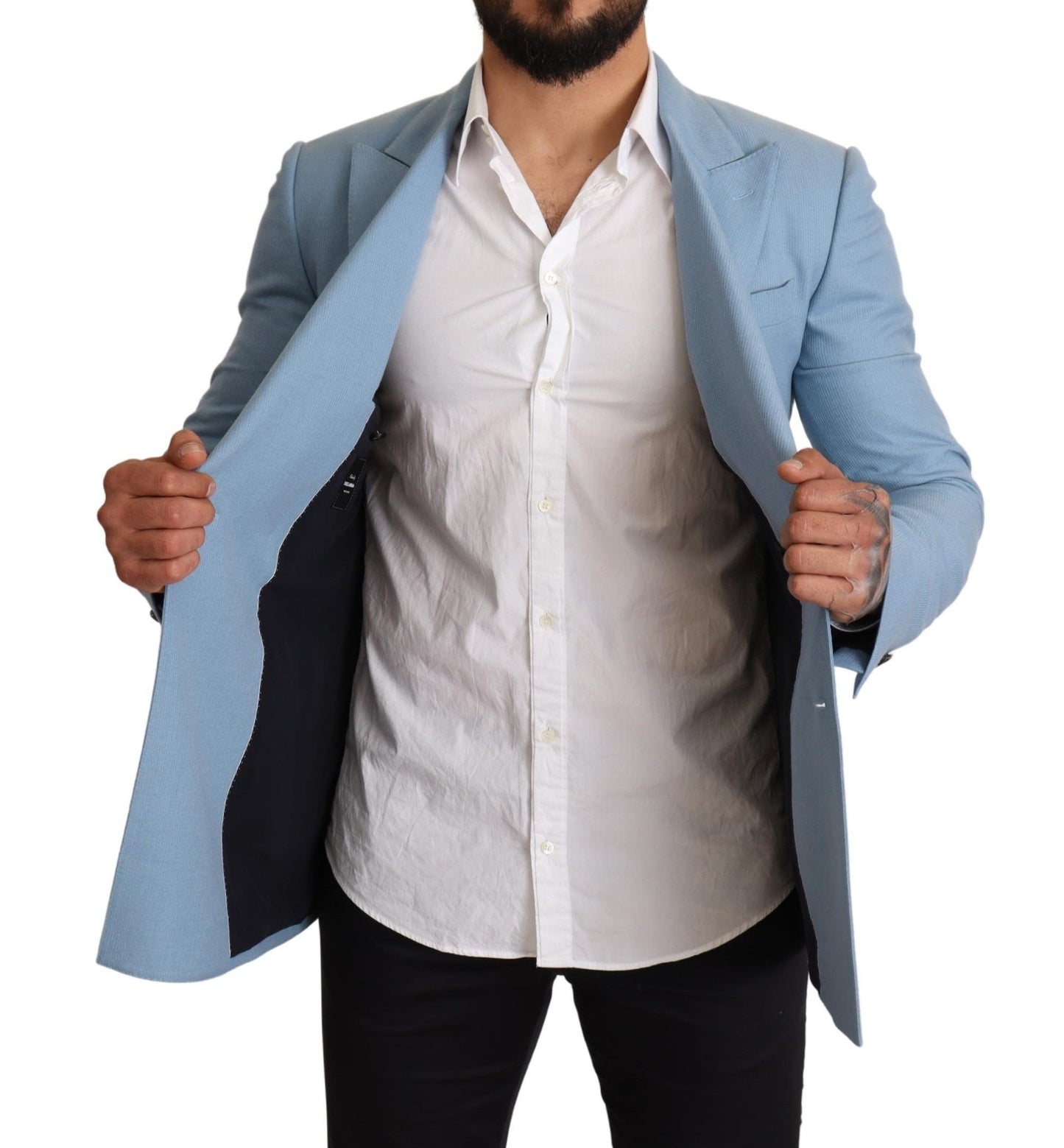 Dolce &amp; Gabbana Veste blazer coupe slim en soie et cachemire bleu