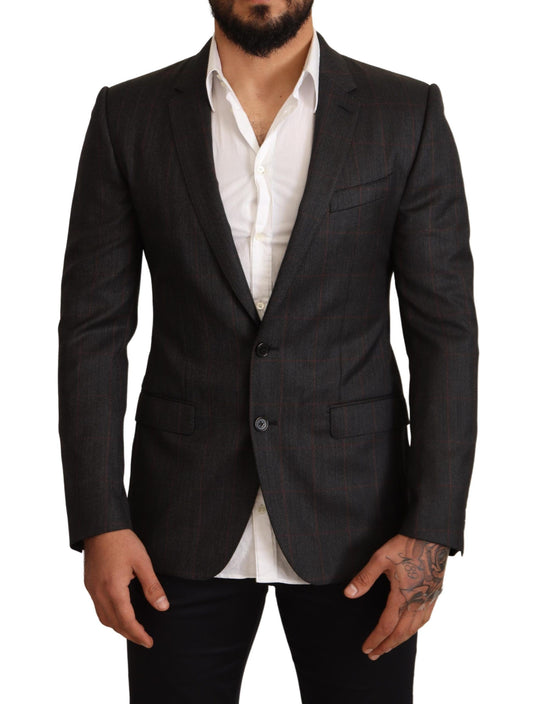 Dolce &amp; Gabbana Veste blazer coupe slim en laine à carreaux gris