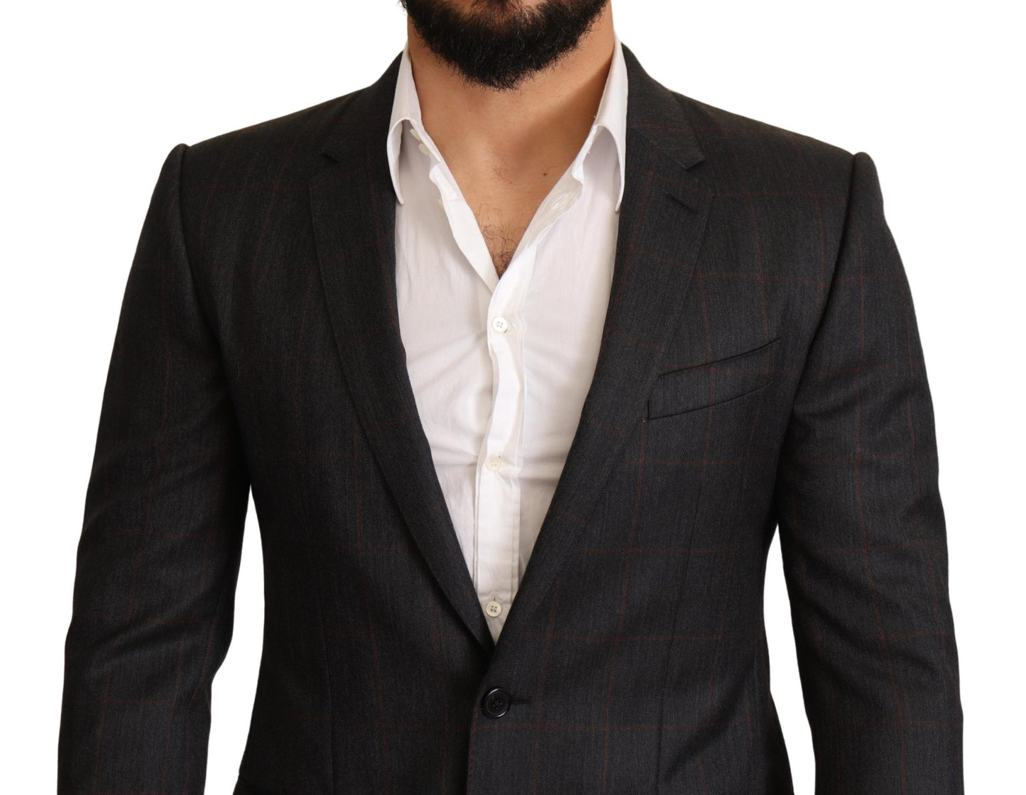 Dolce &amp; Gabbana Veste blazer coupe slim en laine à carreaux gris