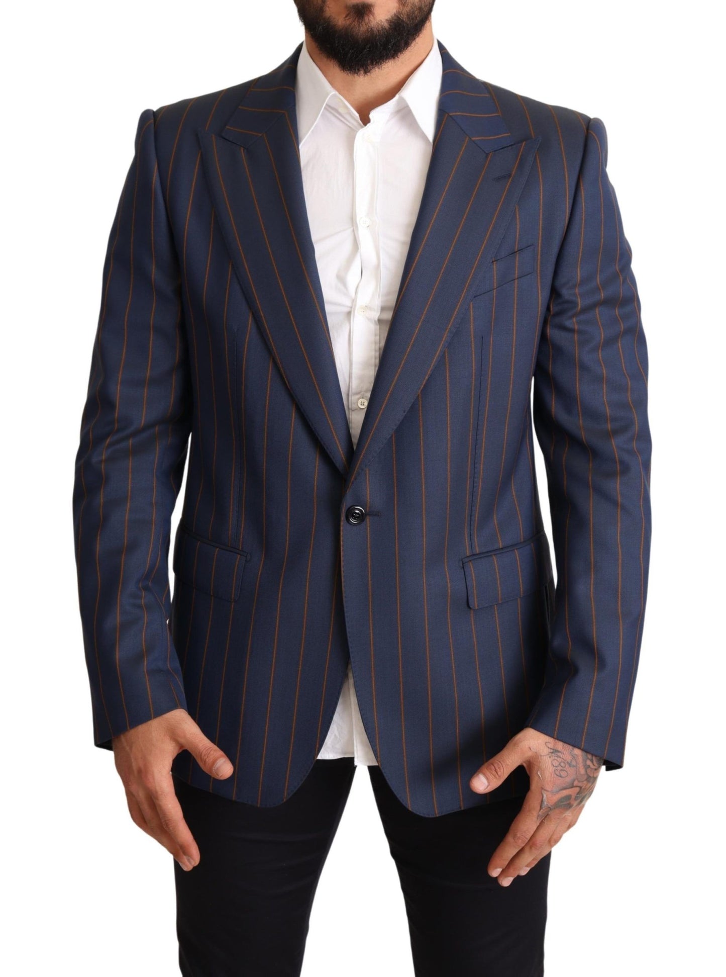 Dolce & Gabbana Elegant Slim Fit Blue Striped Wool Blazer