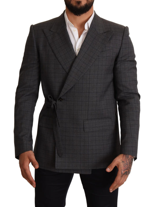 Dolce &amp; Gabbana Veste blazer coupe slim en laine à carreaux gris