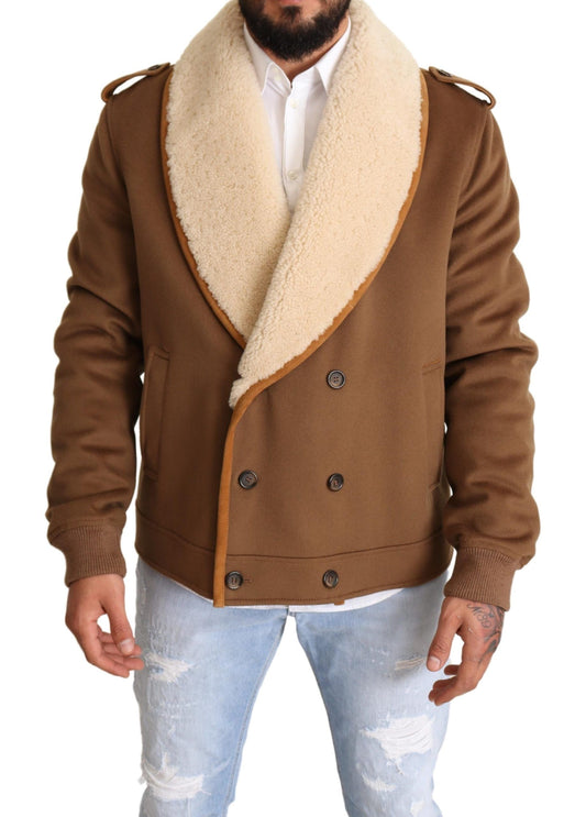 Dolce &amp; Gabbana Veste manteau en peau de mouton à double boutonnage marron