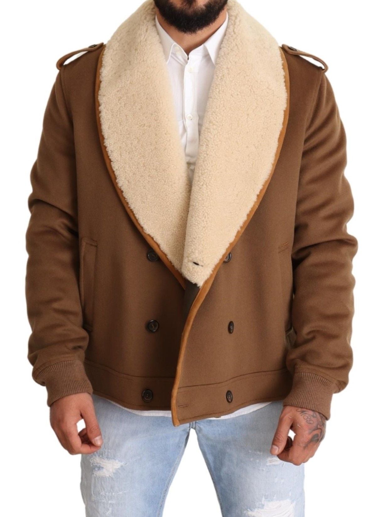 Dolce &amp; Gabbana Veste manteau en peau de mouton à double boutonnage marron