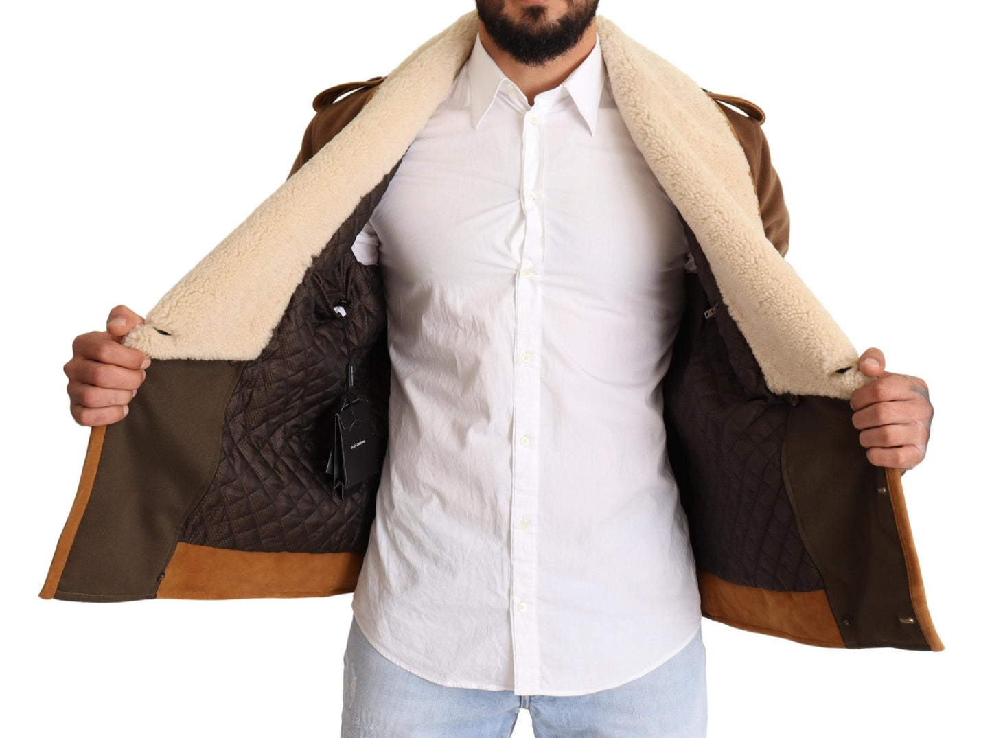 Dolce &amp; Gabbana Veste manteau en peau de mouton à double boutonnage marron