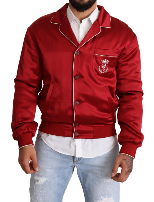 Dolce &amp; Gabbana Blouson aviateur boutonné en soie rouge avec logo DG