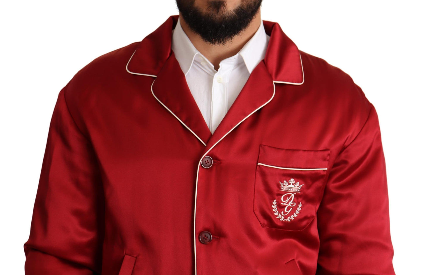 Dolce &amp; Gabbana Blouson aviateur boutonné en soie rouge avec logo DG