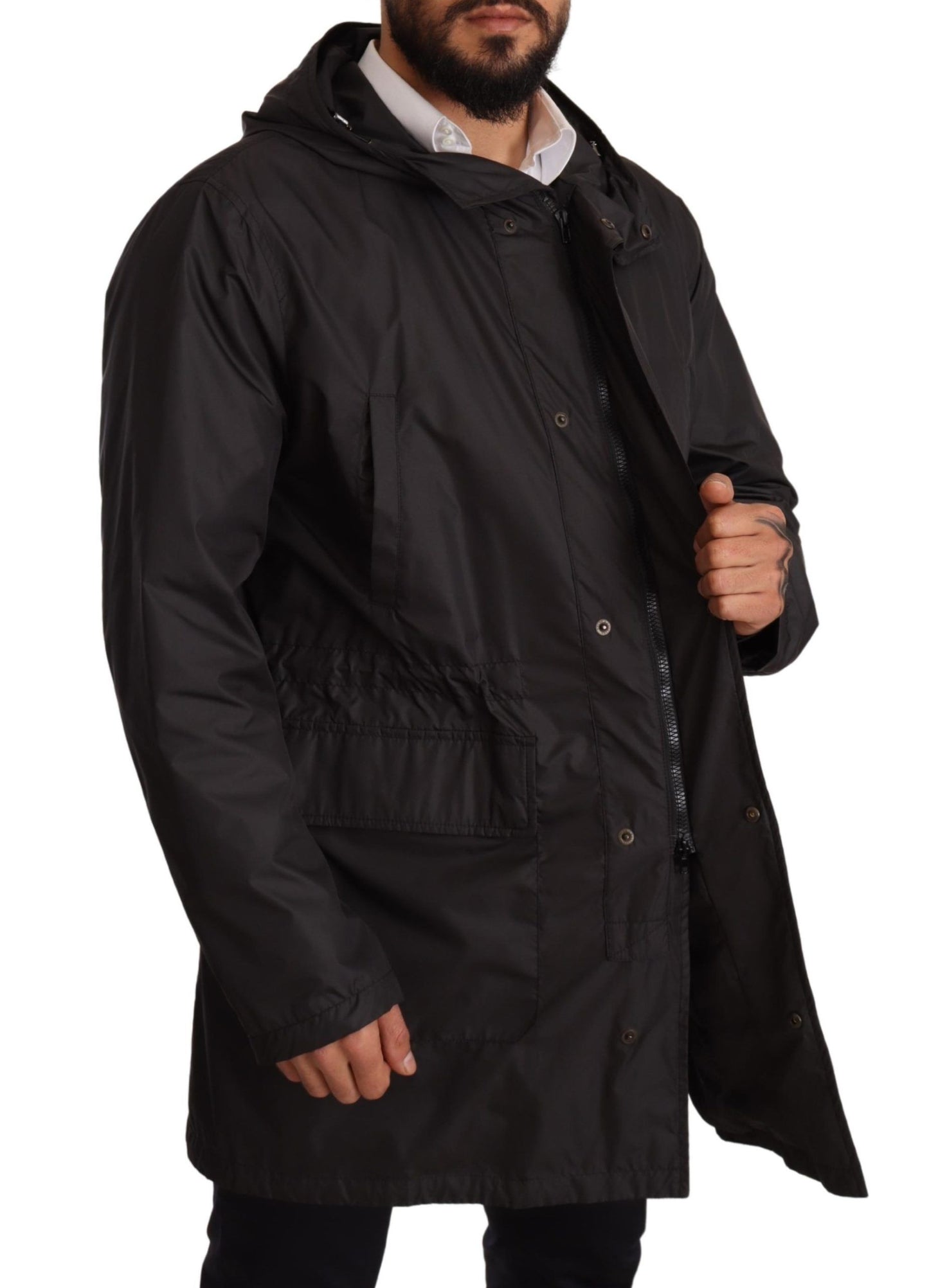 Dolce &amp; Gabbana Veste trench-coat à capuche noire pour homme