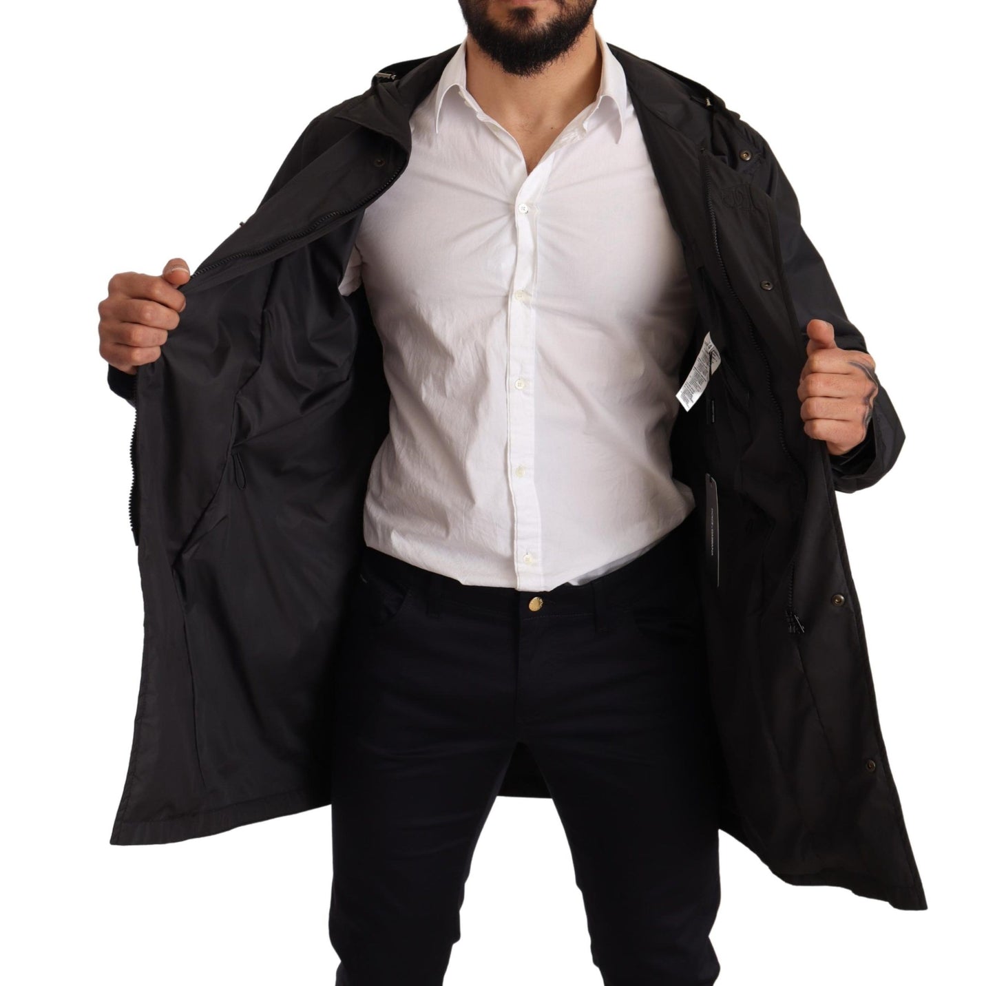 Dolce &amp; Gabbana Veste trench-coat à capuche noire pour homme