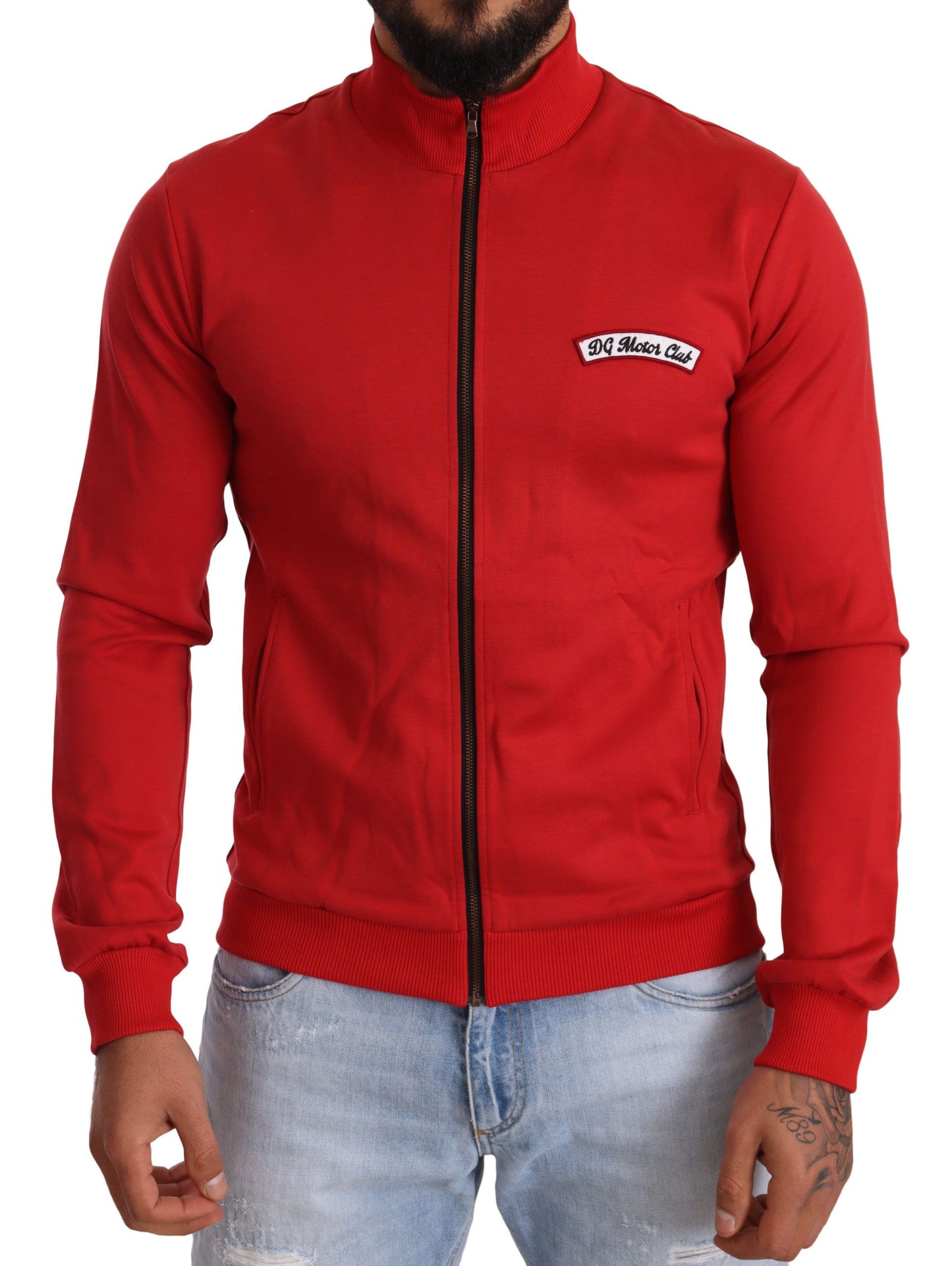 Dolce &amp; Gabbana Roter DG Motor Club Stretch-Pullover mit Reißverschluss