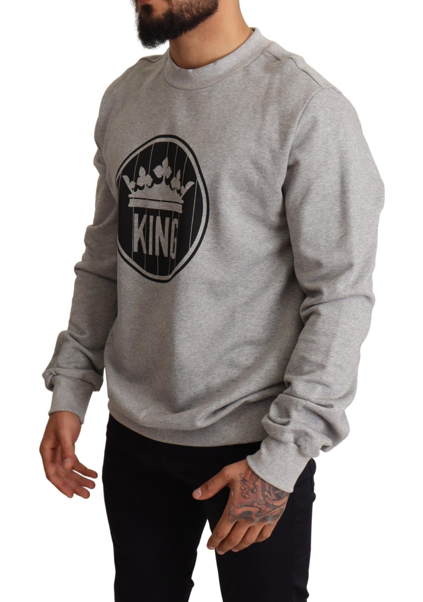 Dolce &amp; Gabbana Pull en coton imprimé Crown King gris