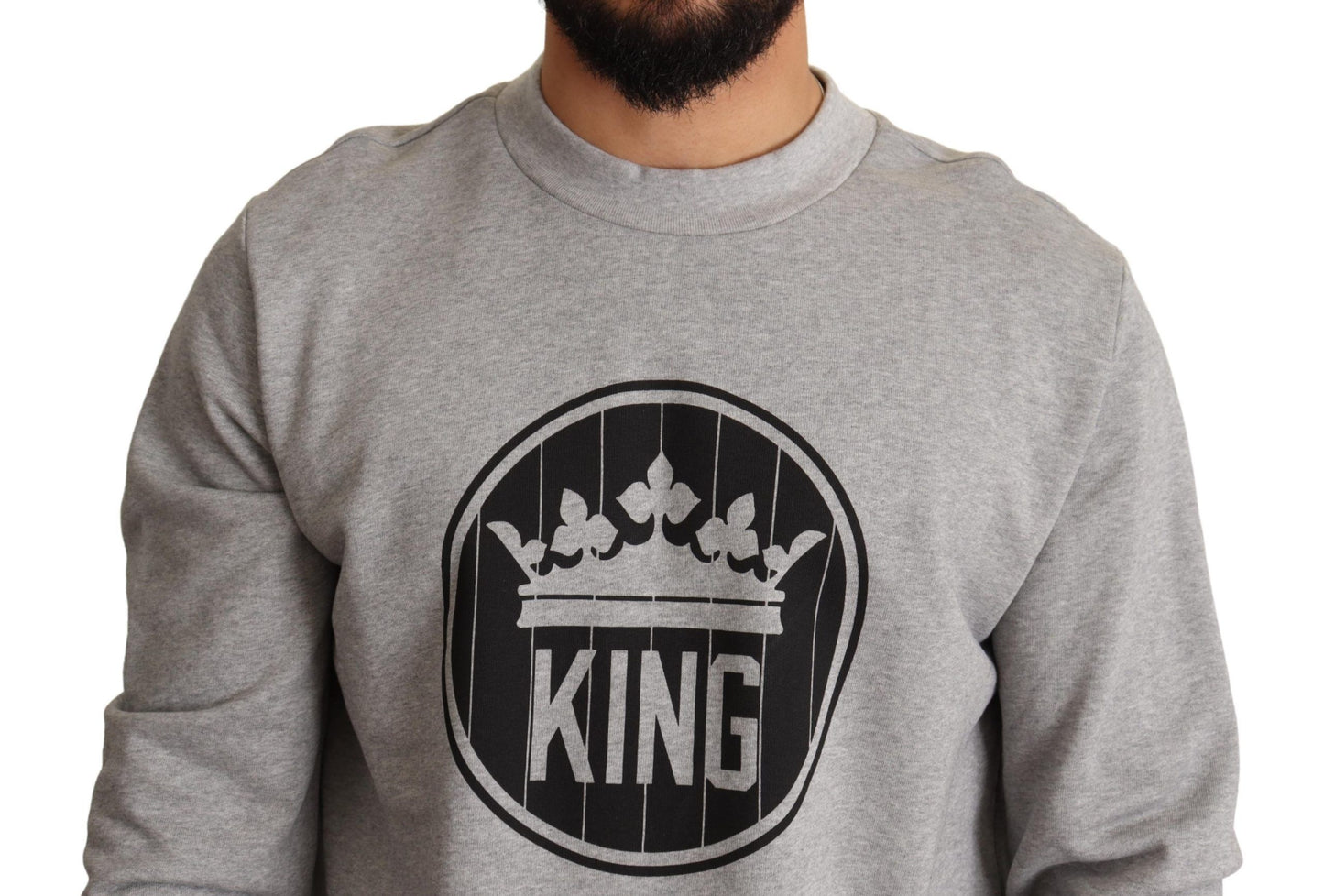 Grauer Baumwollpullover mit Crown King-Print von Dolce &amp; Gabbana