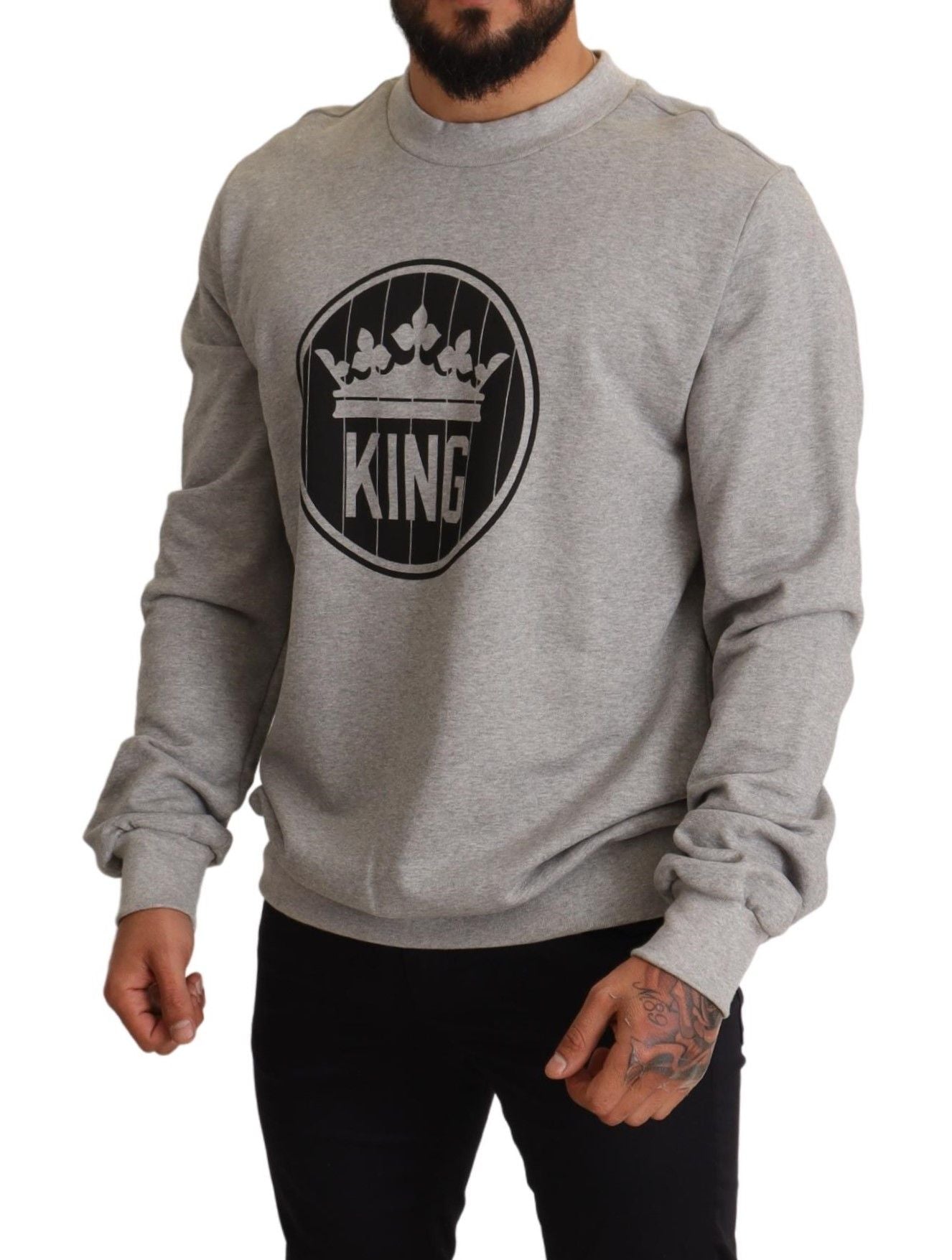 Dolce &amp; Gabbana Pull en coton imprimé Crown King gris