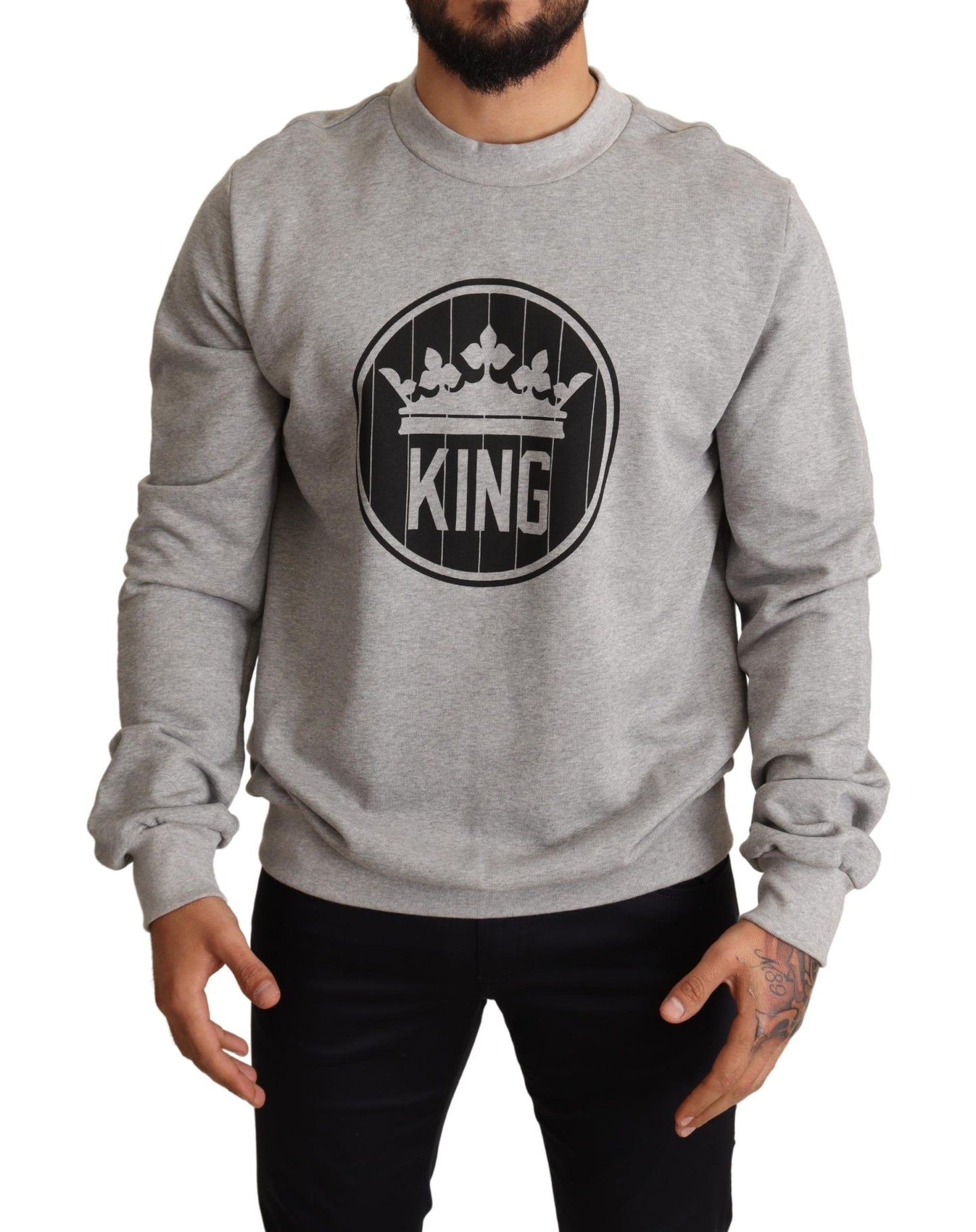 Dolce &amp; Gabbana Pull en coton imprimé Crown King gris