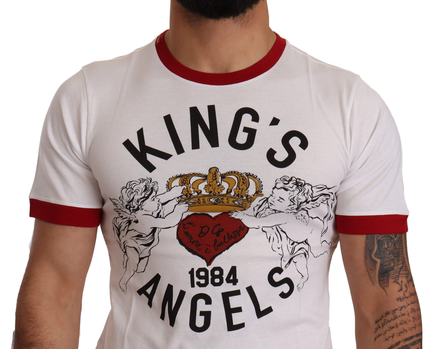 Weißes Baumwoll-T-Shirt mit „Kings Angels“-Print von Dolce &amp; Gabbana