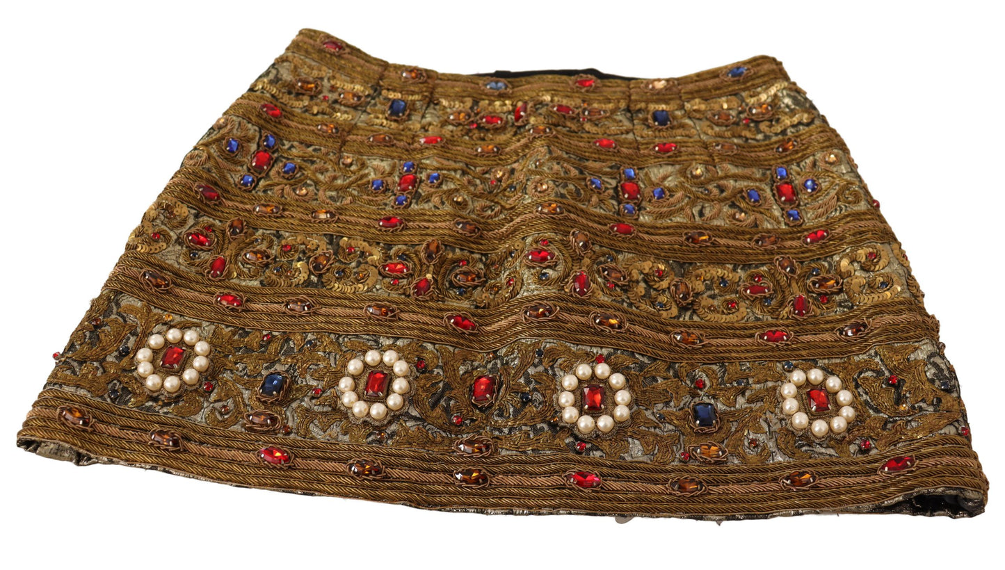 Dolce &amp; Gabbana Jupe taille haute en jacquard de cristaux dorés