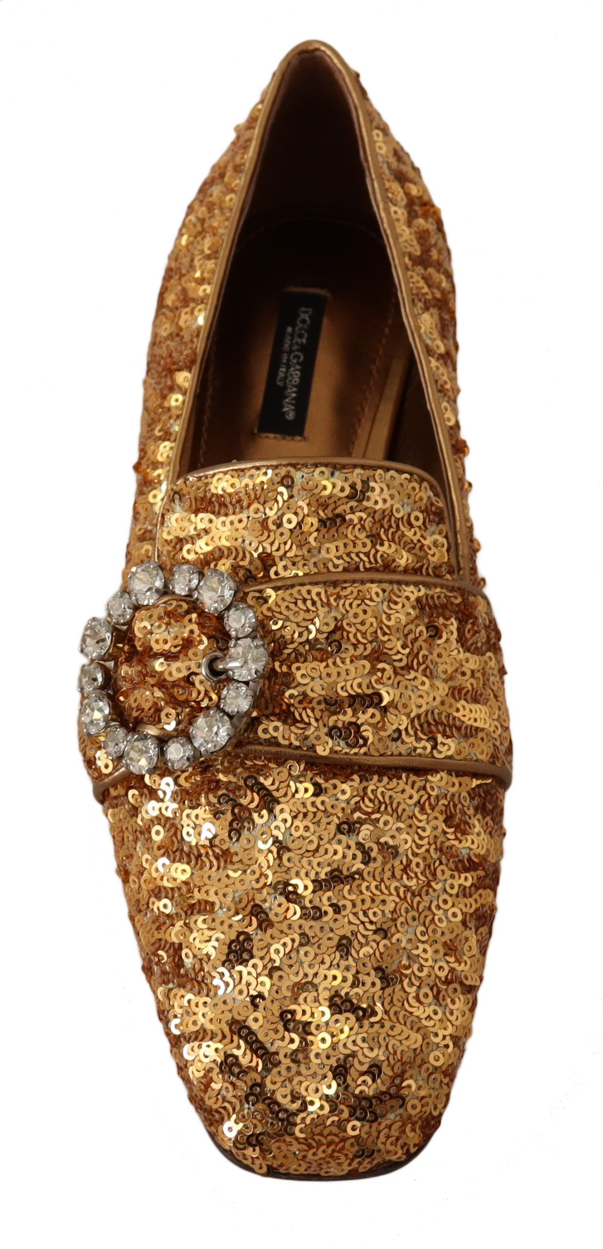 Dolce &amp; Gabbana Mocassins plats en cristal à paillettes dorées pour femmes