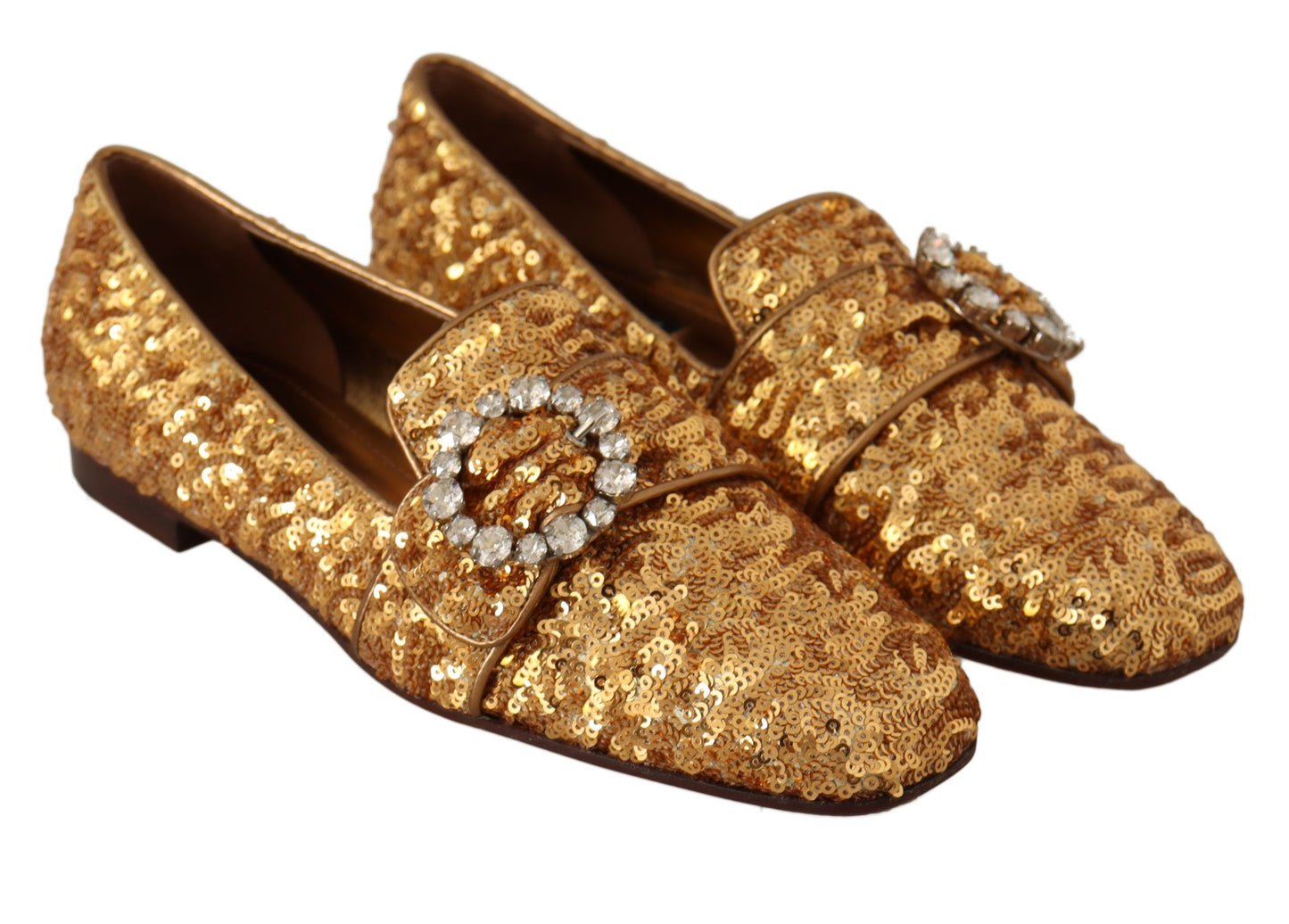 Dolce &amp; Gabbana Mocassins plats en cristal à paillettes dorées pour femmes