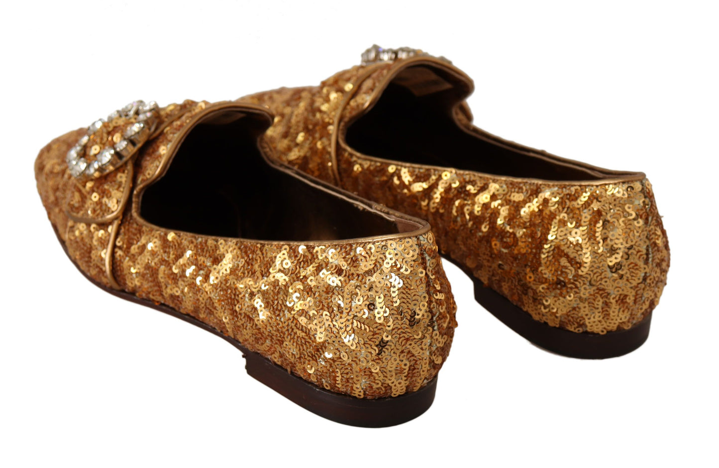 Dolce &amp; Gabbana Gold Pailletten Kristall flache Damen Loafer Schuhe