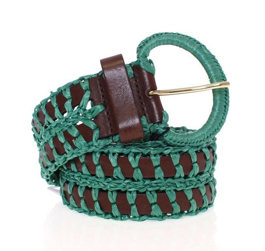 Dolce &amp; Gabbana Ceinture large en cuir tissé en raphia vert