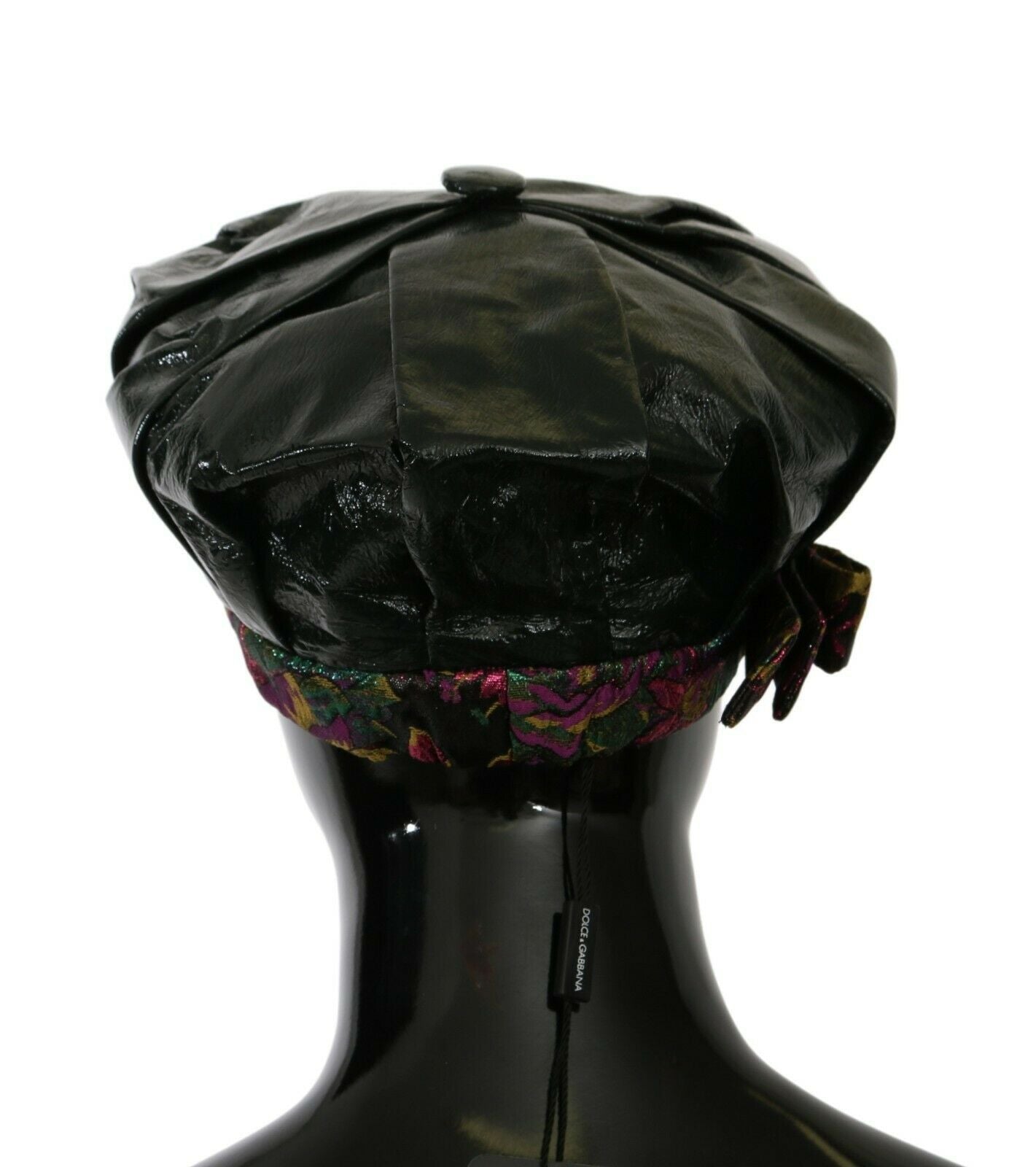 Chapeau béret à imprimé floral en cuir d'agneau noir Dolce &amp; Gabbana