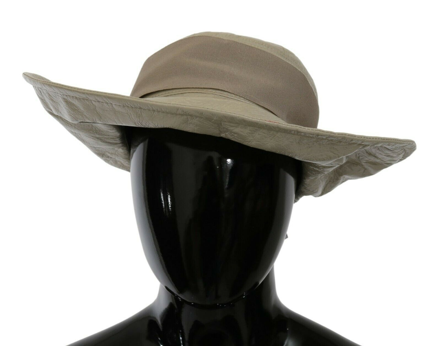 Chapeau Panama à large bord en cuir d'agneau 100 % beige Dolce &amp; Gabbana