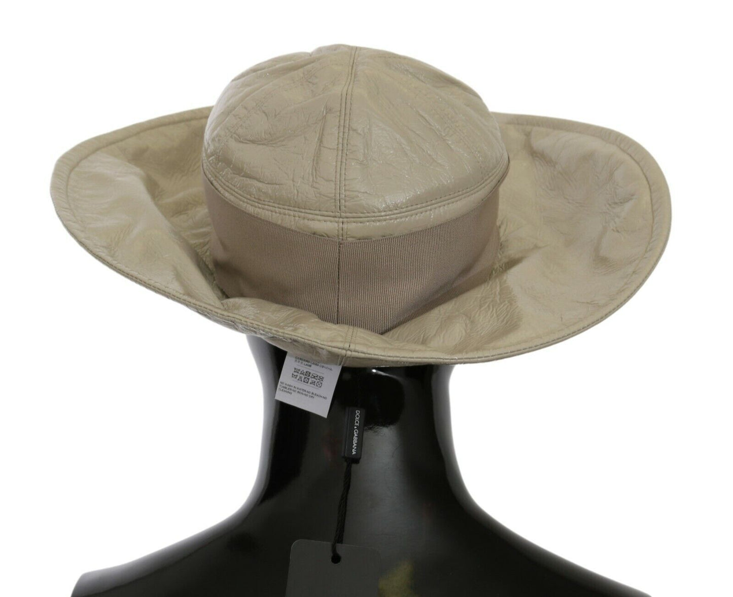 Chapeau Panama à large bord en cuir d'agneau 100 % beige Dolce &amp; Gabbana