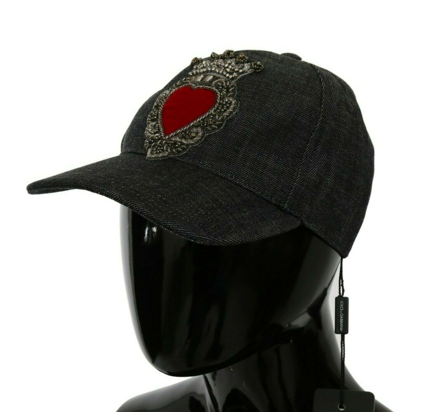 Casquette Dolce &amp; Gabbana en denim bleu brodé avec motif cœur