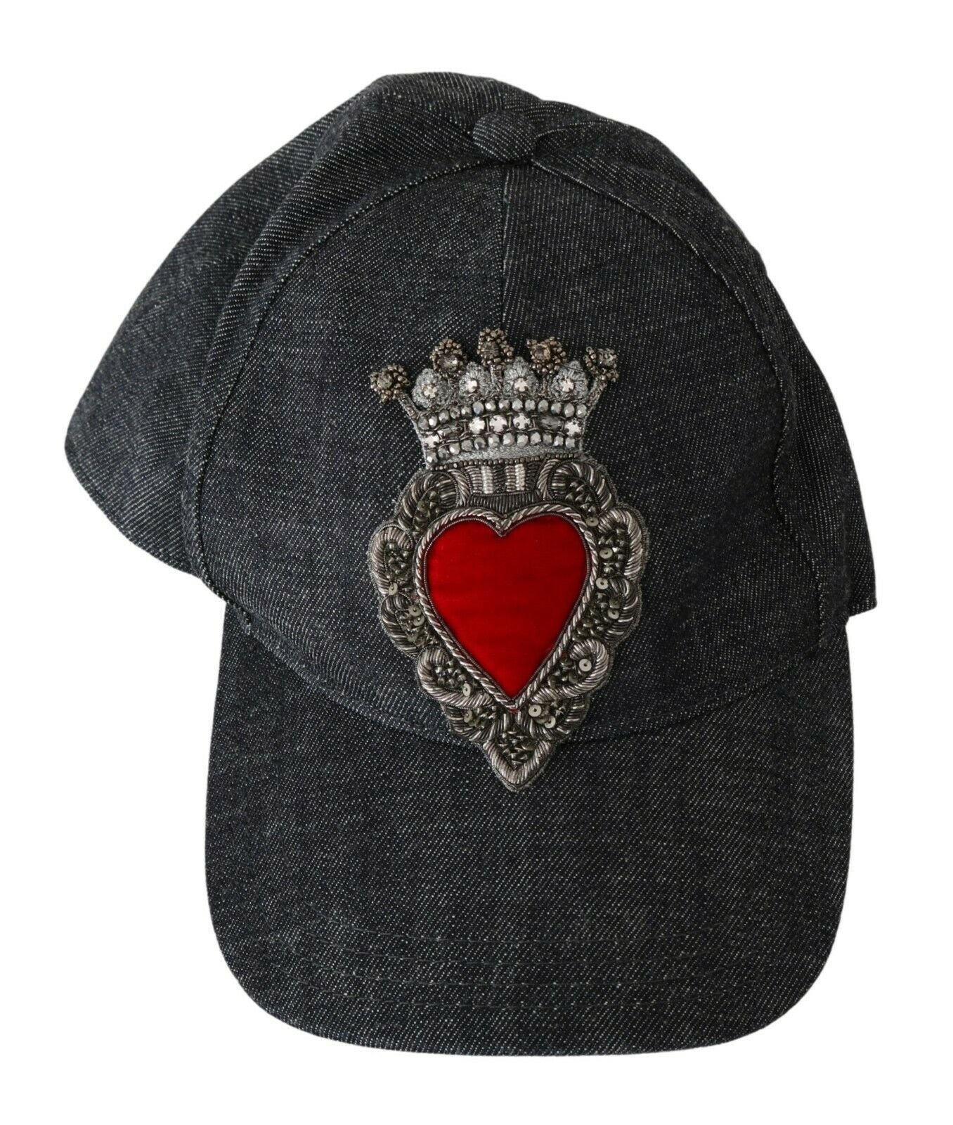 Casquette Dolce &amp; Gabbana en denim bleu brodé avec motif cœur