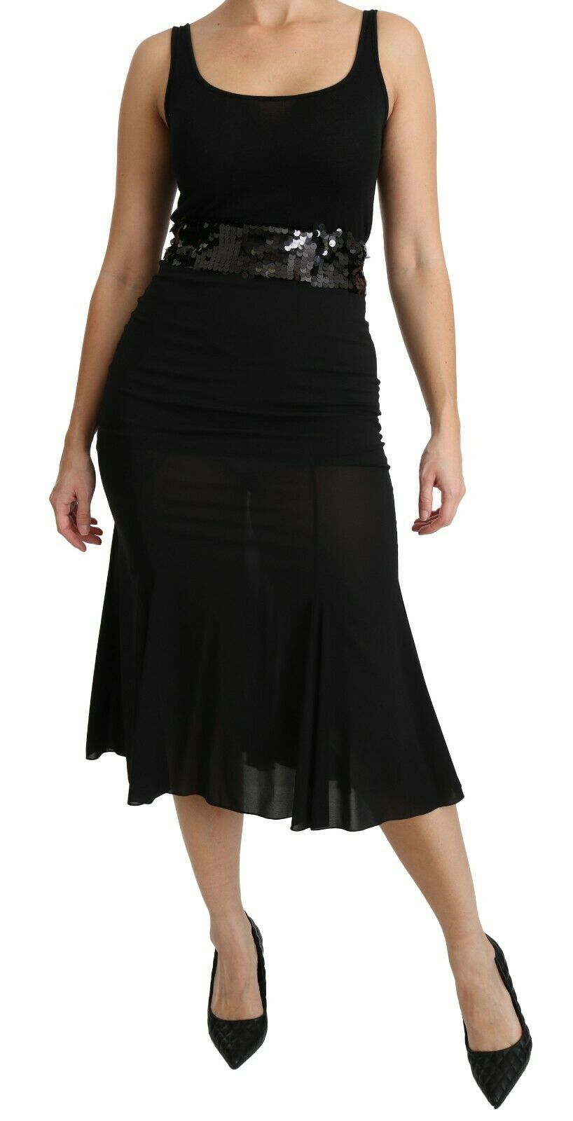 Dolce &amp; Gabbana Jupe midi sirène taille haute en soie noire