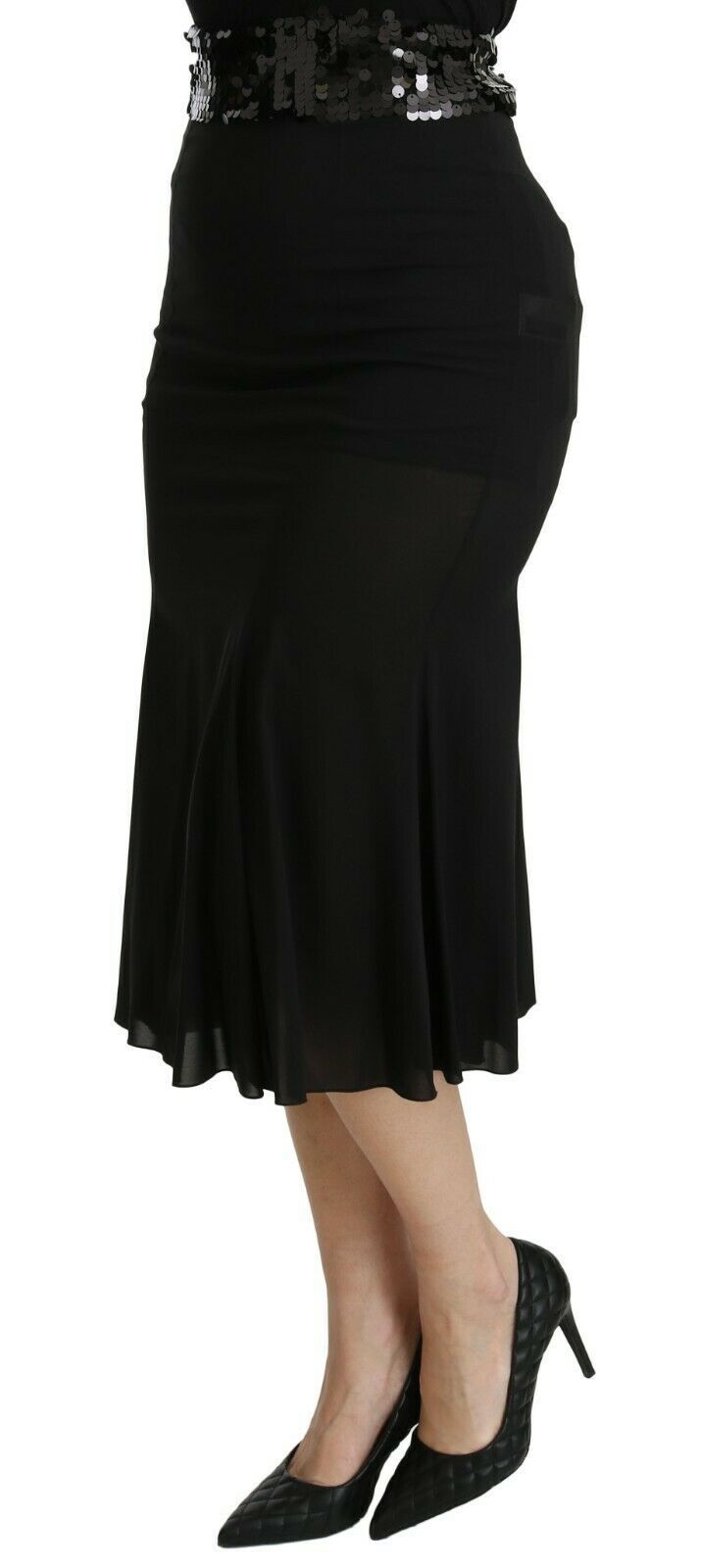 Dolce &amp; Gabbana Jupe midi sirène taille haute en soie noire