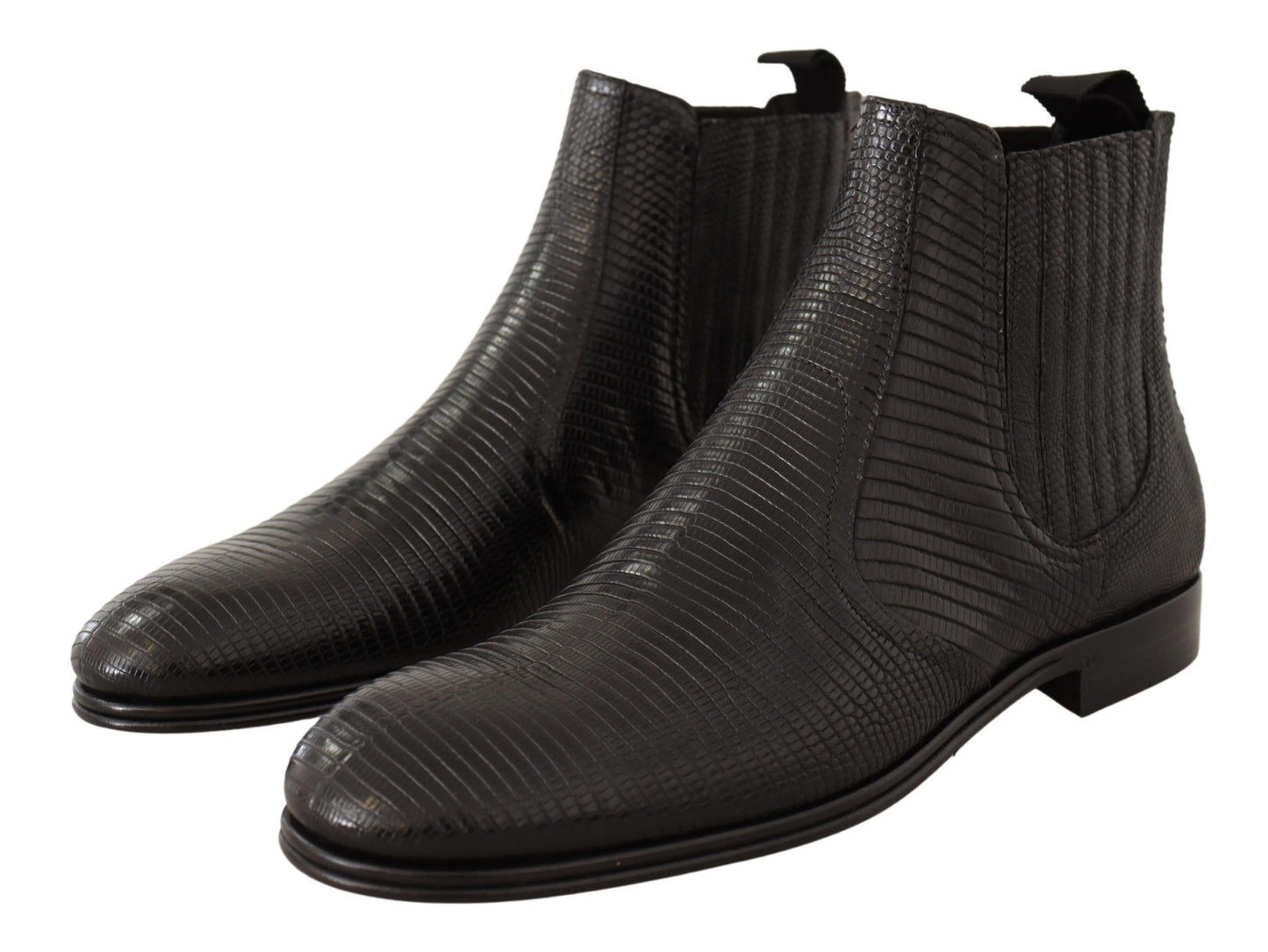 Dolce &amp; Gabbana Bottines en cuir noir en peau de lézard