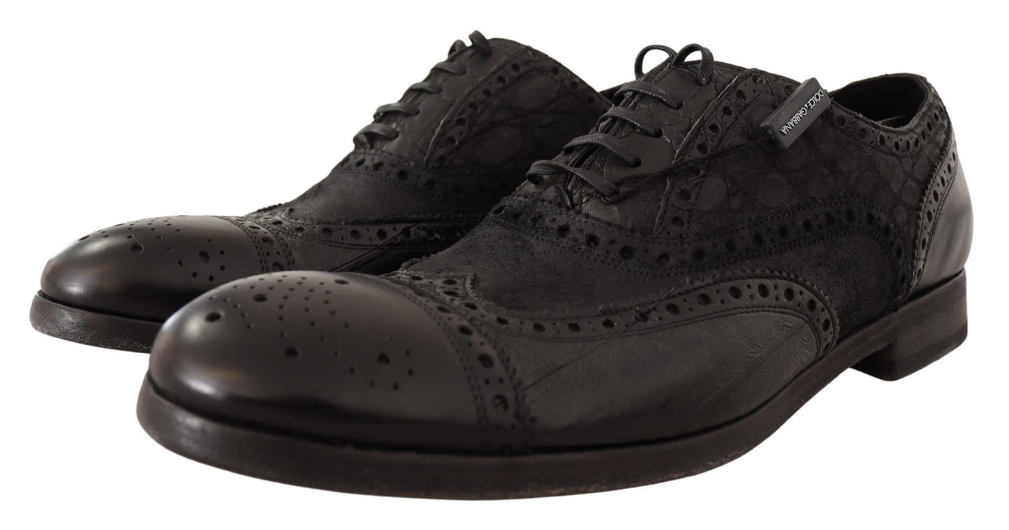 Dolce &amp; Gabbana Chaussures Brogue en cuir noir à bout d'aile pour hommes