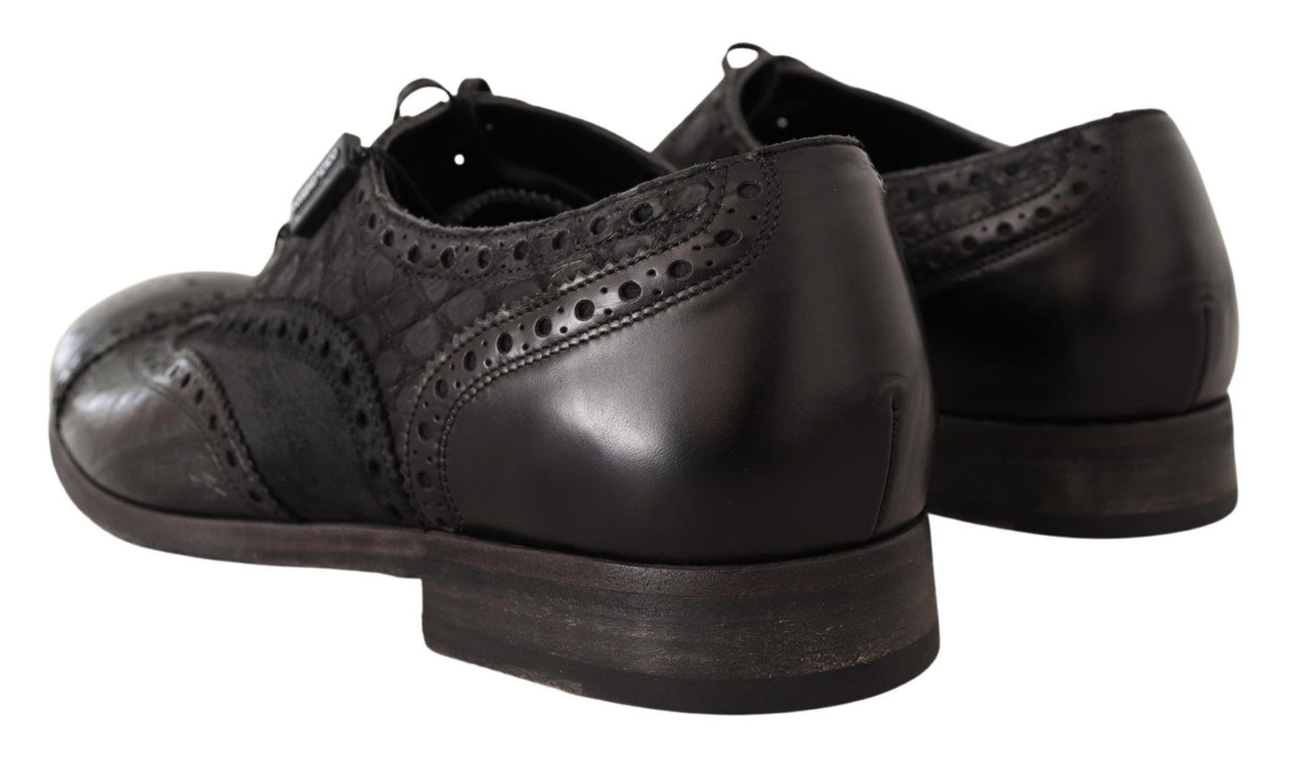 Dolce &amp; Gabbana Chaussures Brogue en cuir noir à bout d'aile pour hommes