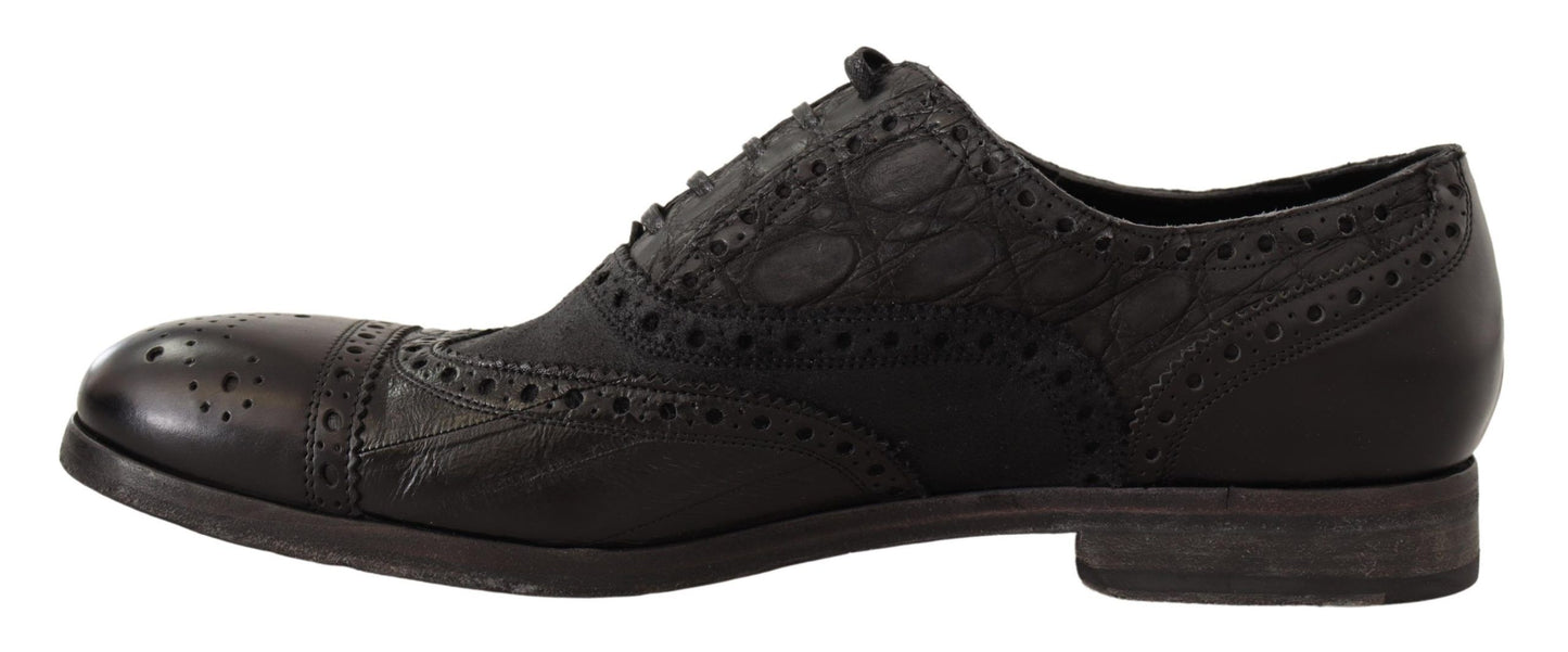 Dolce &amp; Gabbana Chaussures Brogue en cuir noir à bout d'aile pour hommes