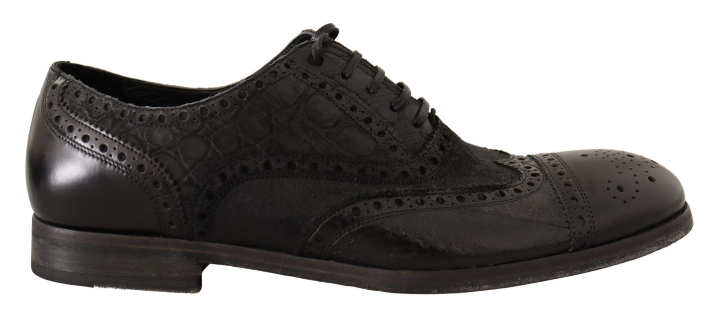 Dolce &amp; Gabbana Chaussures Brogue en cuir noir à bout d'aile pour hommes