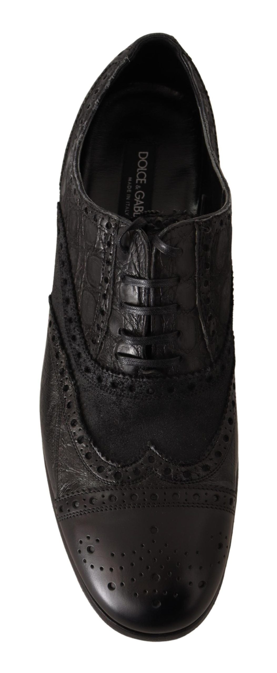 Dolce &amp; Gabbana Chaussures Brogue en cuir noir à bout d'aile pour hommes