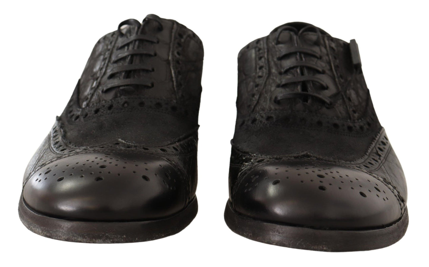 Dolce &amp; Gabbana Chaussures Brogue en cuir noir à bout d'aile pour hommes