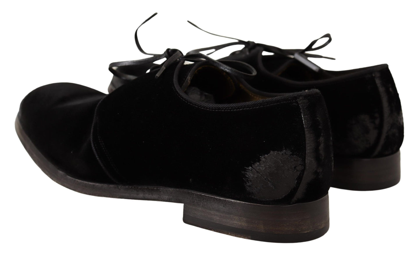 Dolce &amp; Gabbana Chaussures Derby en Velours Noir à Lacets Style Vieilli