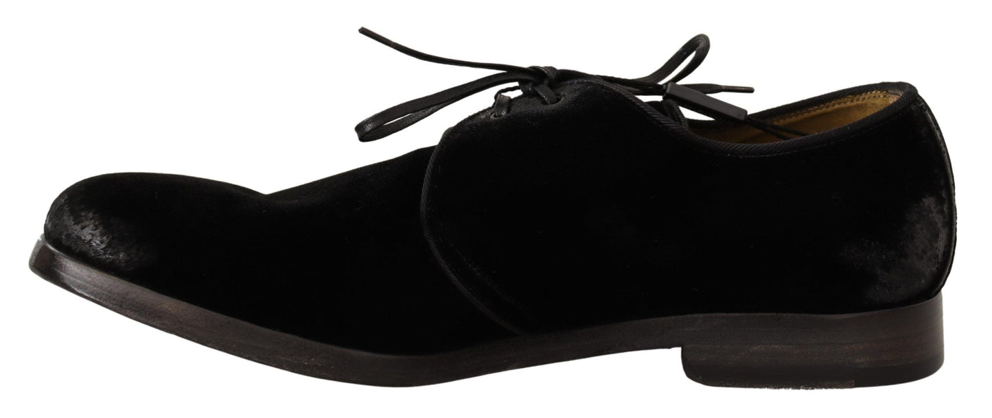 Dolce &amp; Gabbana Chaussures Derby en Velours Noir à Lacets Style Vieilli