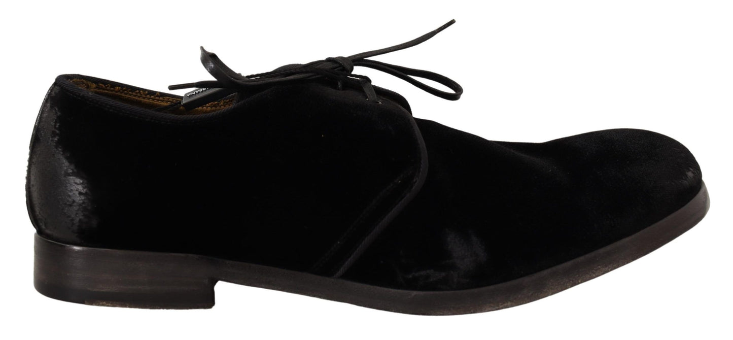 Dolce &amp; Gabbana Chaussures Derby en Velours Noir à Lacets Style Vieilli