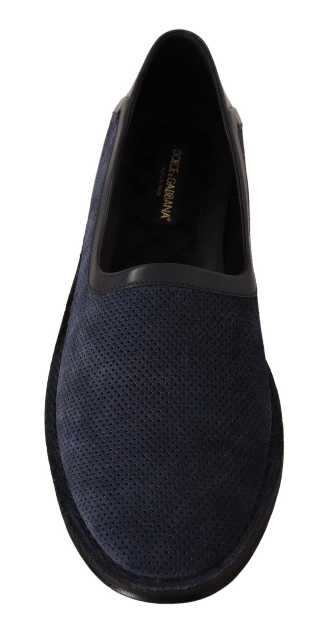 Dolce &amp; Gabbana Blaue perforierte Slip-On-Slipper aus Leder