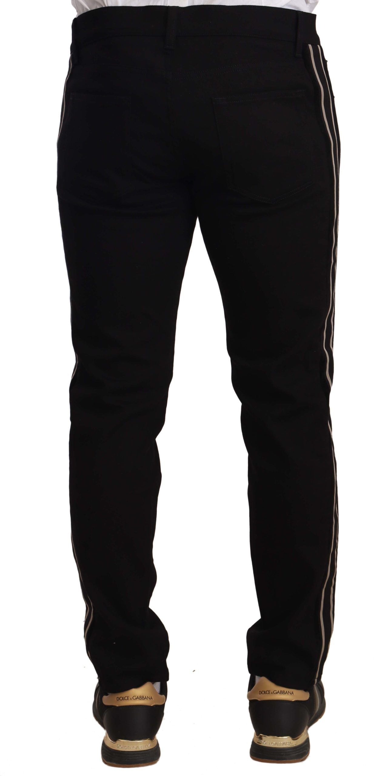 Dolce &amp; Gabbana Pantalon en jean noir coupe skinny avec bande latérale