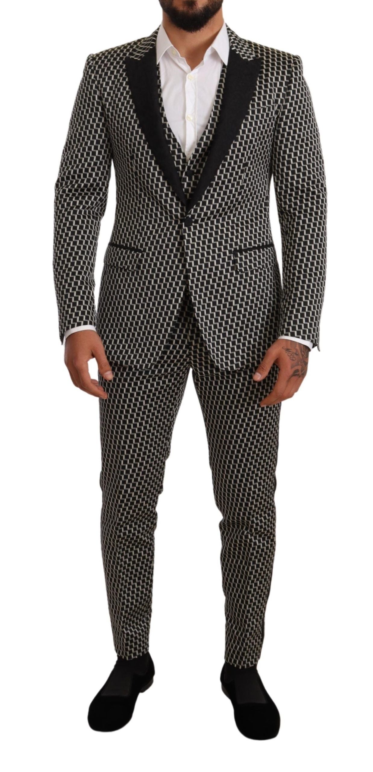 Dolce & Gabbana Elegant Martini Black Check Three-Piece Suit