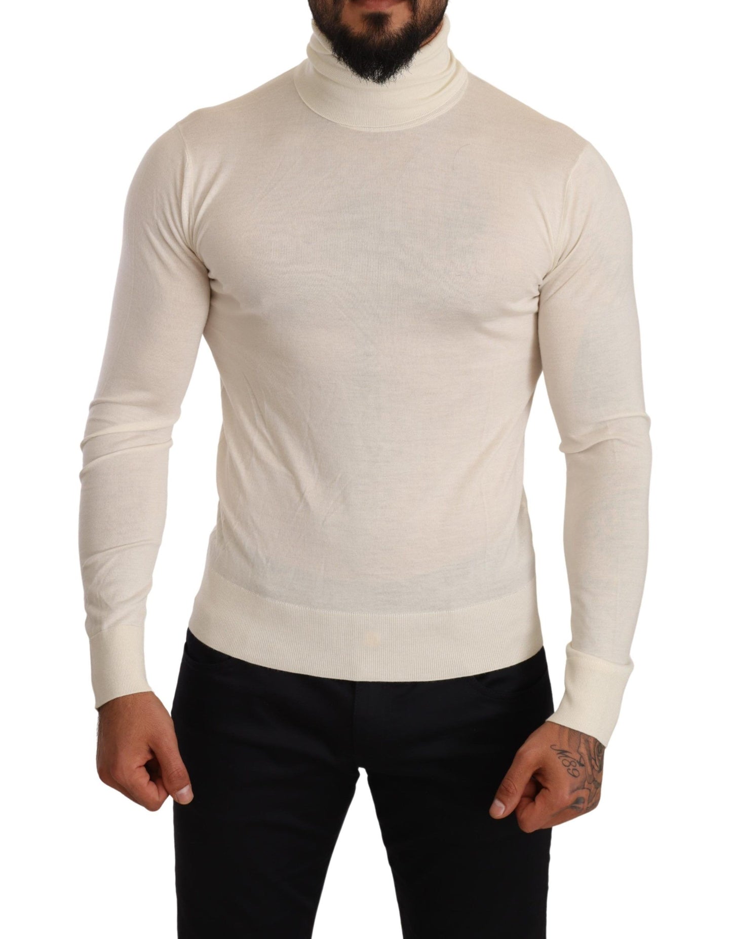 Dolce &amp; Gabbana Rollkragenpullover aus cremefarbenem Kaschmir