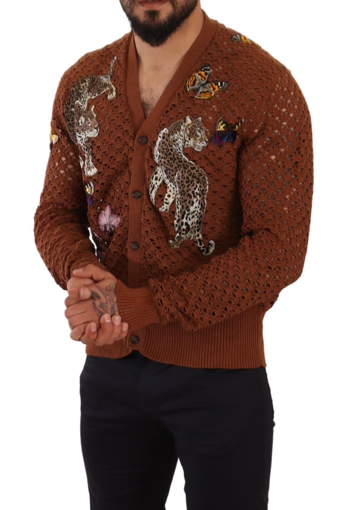 Dolce &amp; Gabbana Pull cardigan papillon léopard marron