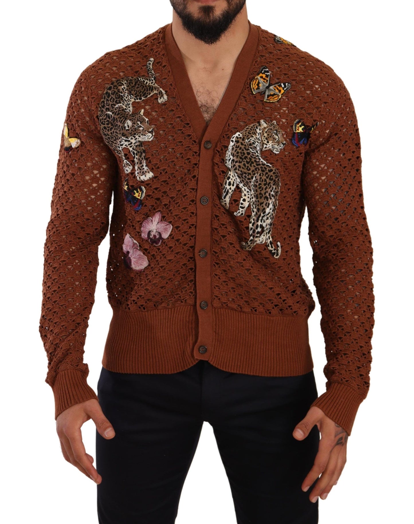 Dolce &amp; Gabbana Pull cardigan papillon léopard marron